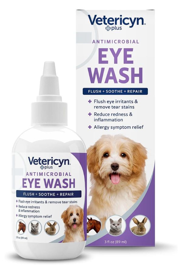 10 Essential Items Every Pet Owner Needs In Their Cupboards When Disaster Strikes 4 Vetericyn Antimicrobial Eye Wash for pets, designed to flush irritants, reduce redness, and relieve allergy symptoms, a key item in the list of Items Every Pet Owner Needs.