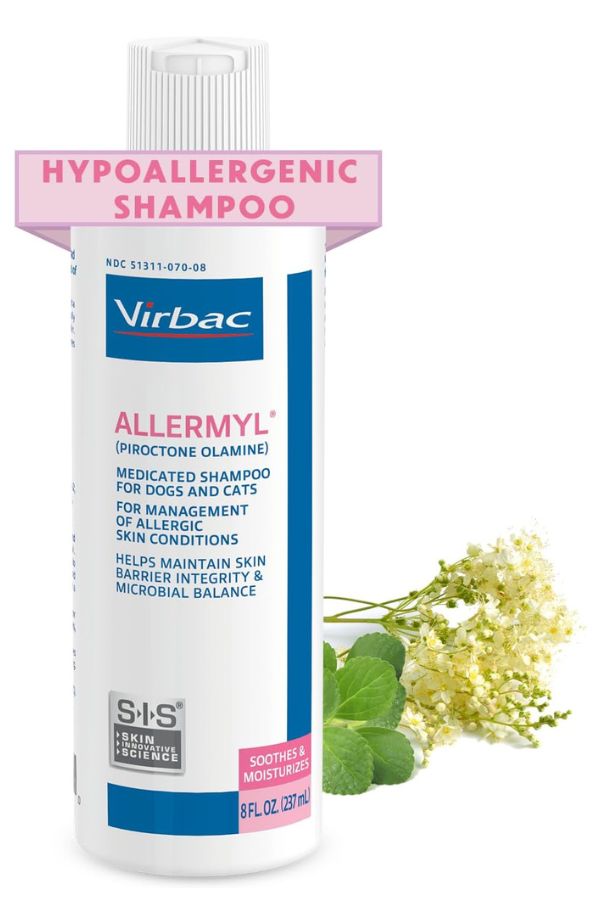 10 Essential Items Every Pet Owner Needs In Their Cupboards When Disaster Strikes 6 Virbac Allermyl hypoallergenic shampoo for dogs and cats, formulated to manage allergic skin conditions, highlighting another one of the Items Every Pet Owner Needs for pet skin care.